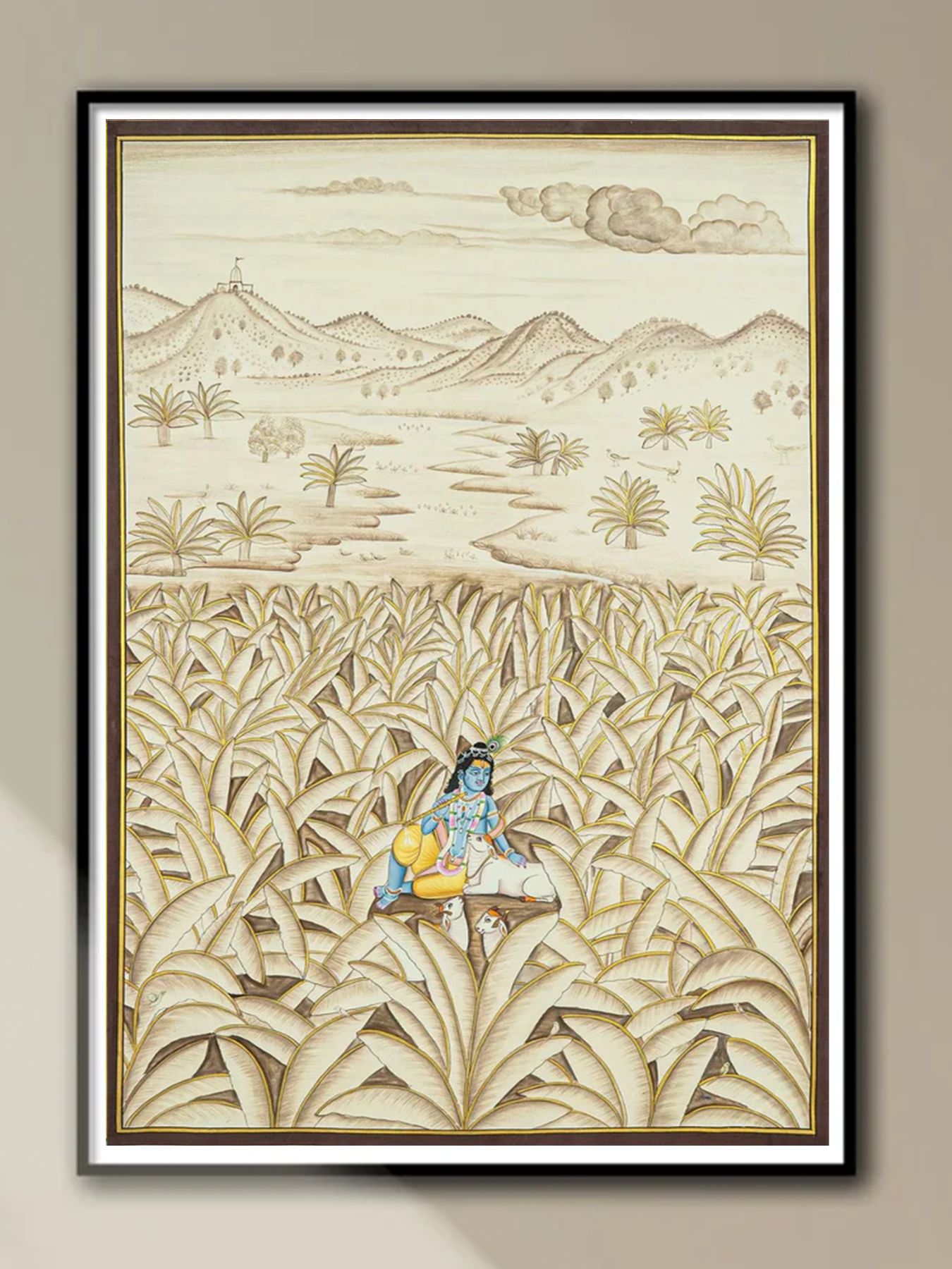 Handmade Krishna Pichwai Painting with Cows