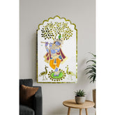 Lord Krishna Thikri Art – A Divine Reflection in Mirror & Tradition | Gold Handcrafted Wall Art