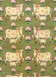 Sacred Companions: Krishna with Cows and Calves in a Lotus Sanctuary