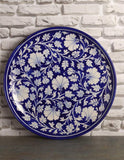 Hand Painted Quartz Stone Powder Blue and White Floral Pattern Blue Pottery Decor Plate | Decorative Plate | 10 Inch