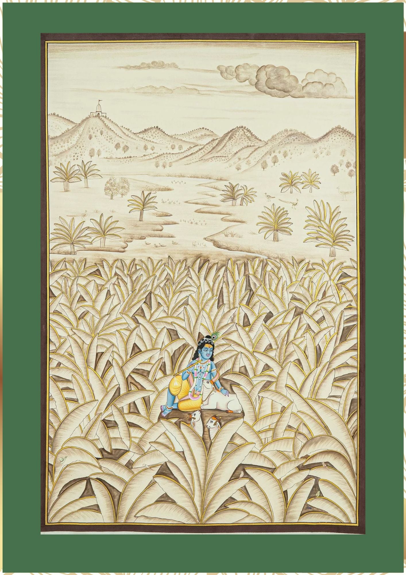 Handmade Krishna Pichwai Painting with Cows