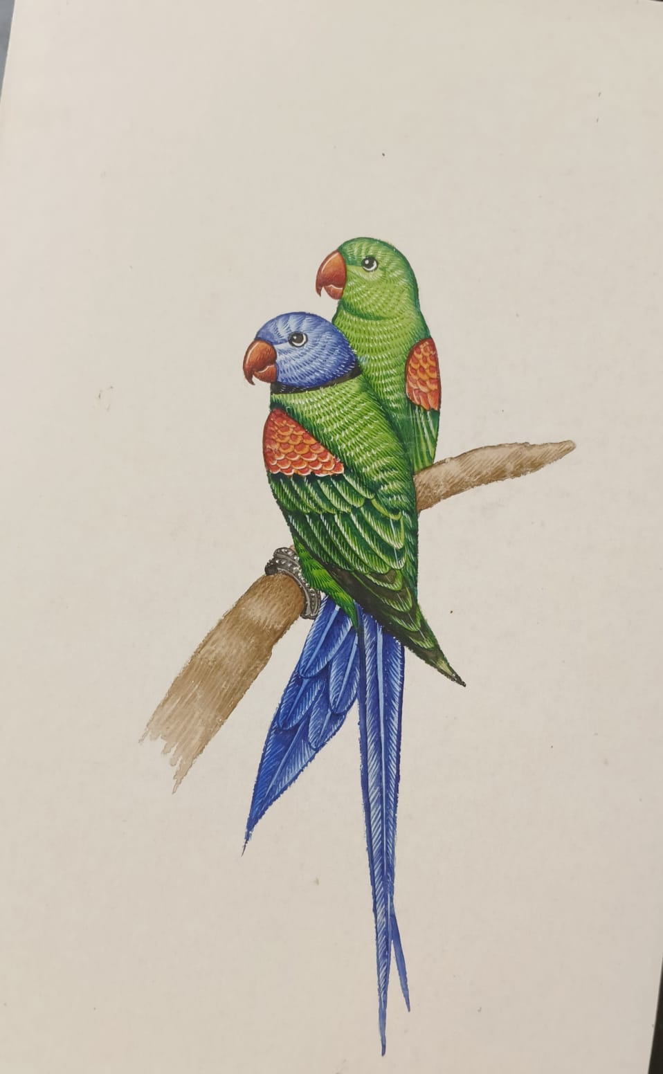 Handmade Parrot Bird Original Indian Miniature Art Painting