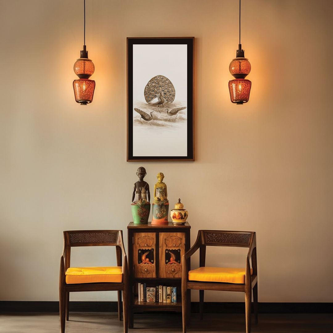 Handmade Mughal Miniature Painting of Peacock in Nature, Wall Decor