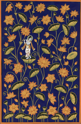 Handmade Kamal Talai Pichwai Painting of Krishna with Lotus Pond