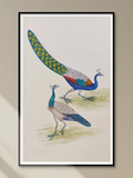 Handmade Indian Mughal Miniature Painting of Peacock, Traditional indian art and decor