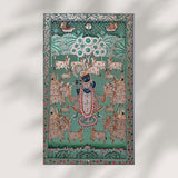 Handmade Shrinathji Pichwai Painting with Cows | Traditional Nathdwara Art | Silver work