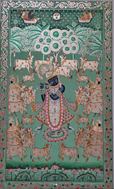 Handmade Shrinathji Pichwai Painting with Cows | Traditional Nathdwara Art | Silver work