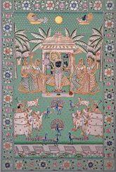 Handmade Shrinathji Pichwai Painting with Cows | Traditional Nathdwara Art