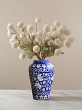 Handmade Jaipur Blue Pottery Quartz Stone Powder 10 Inch Handiya Flower Vase with White Floral Design | Decorative Flower Vase