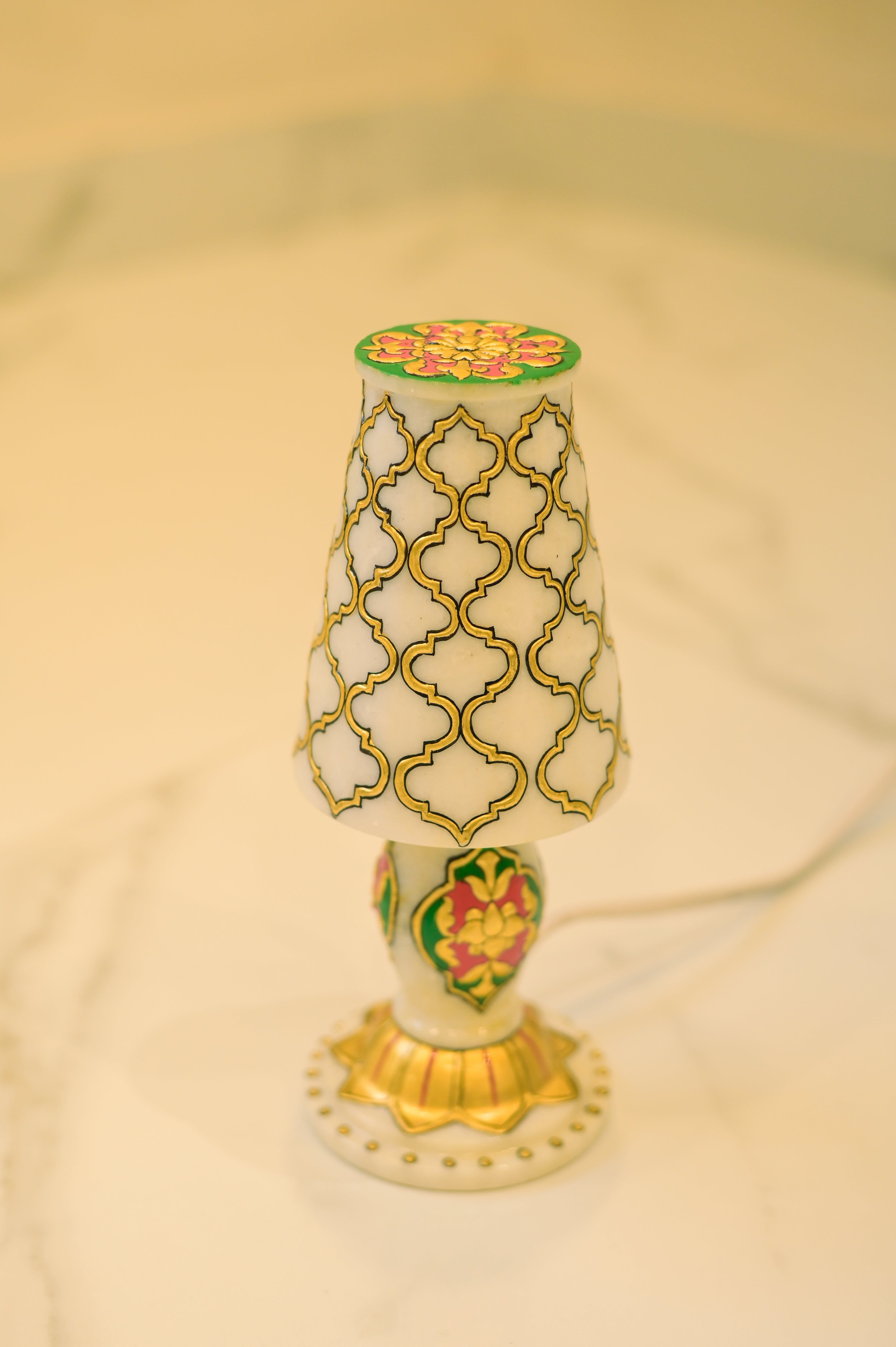 Handcrafted Usta Art Side Table Lamp with Gold Embossing