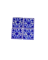 Handmade Blue Pottery Quartz Stone Powder 8.3 cm Coasters Set of 4 Pcs with Stand | Tea Coaster | Dining Table Decor Accessories