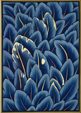 Handmade Minimalist Pichwai Painting with Blue Leaves and Golden Accents