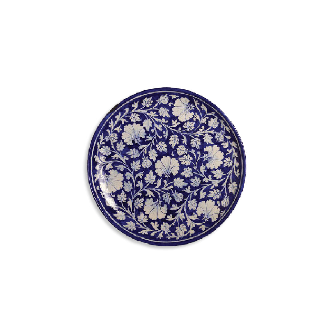 Hand Painted Quartz Stone Powder Blue and White Floral Pattern Blue Pottery Decor Plate | Decorative Plate | 10 Inch