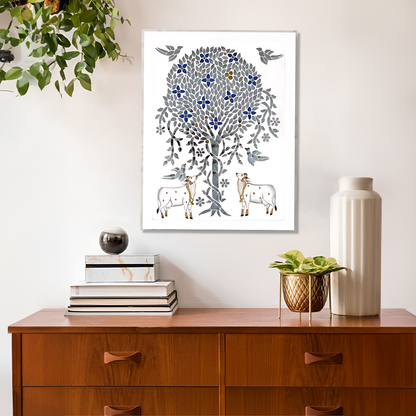 Timeless Tree of Life 24x36 Inch Wall Art | Traditional Indian Thikri Home Decor Piece