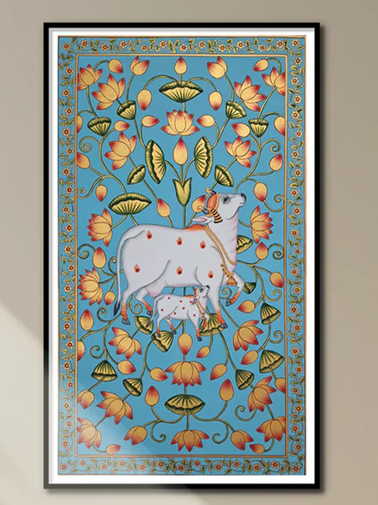 Handmade Adorned Cows Pichwai Painting | Devotional Art from Nathdwara | Traditional Wall Decor