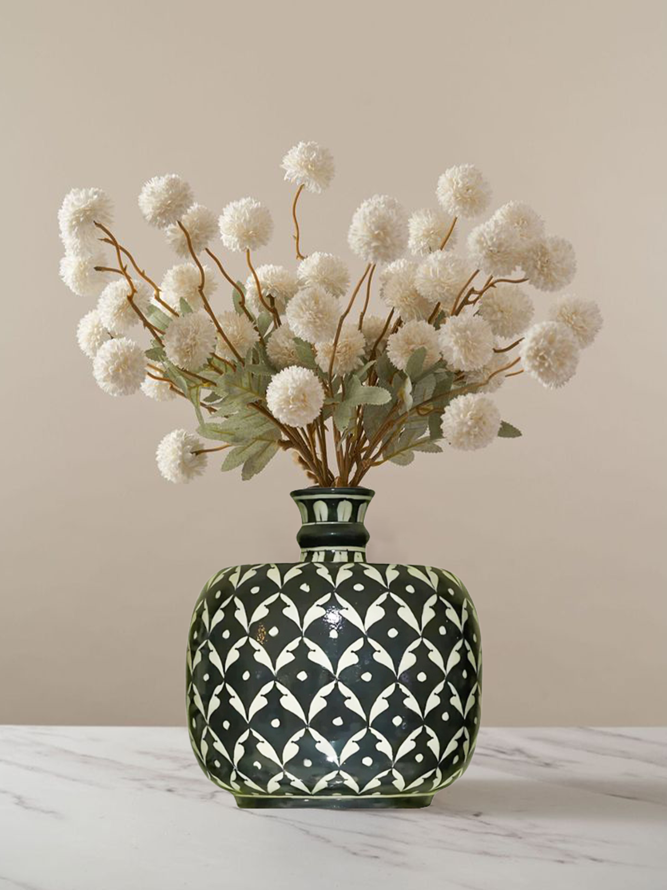 Traditional Artisary Handcrafted Blue Pottery 10 Inch Matka Flower Vase | Decorative Flower Vase
