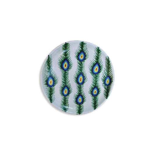 Handmade Quartz Stone Powder Peacock Feather Pattern Jaipur Blue Pottery 10 Inch Decorative Plate | Decorative Plate