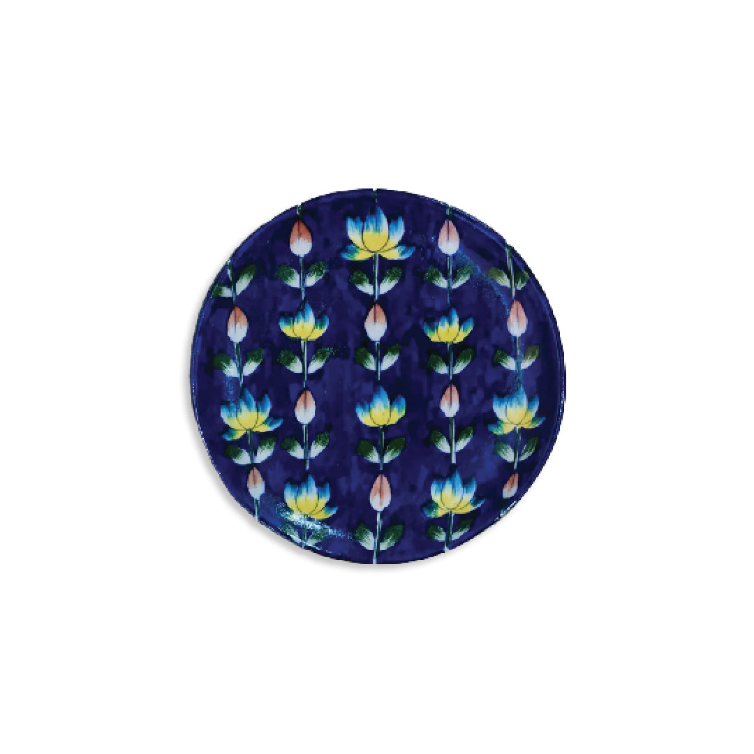 Handcrafted Quartz Stone Powder Lotus Design Blue Pottery 10 Inch Decorative Plate | Decorative Plate