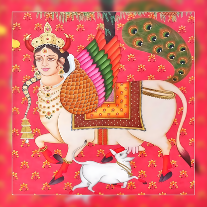 Handmade Mystical Cow Goddess Pichwai Painting | Unique Indian Devotional Art | Wall Decor