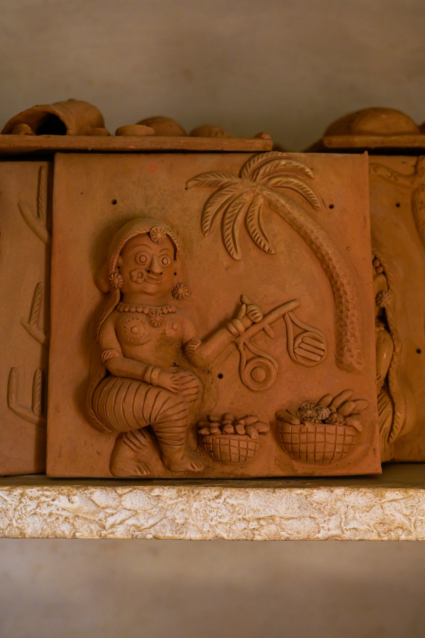 Handcrafted Molela Terracotta Tile | Traditional Village Market Scene