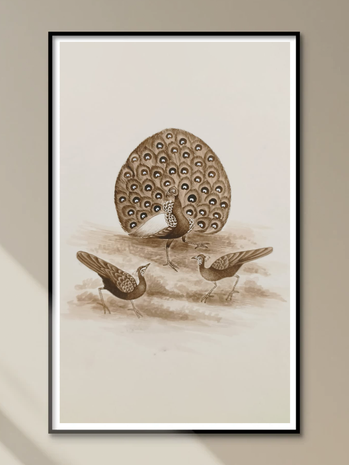 Handmade Mughal Miniature Painting of Peacock in Nature, Wall Decor