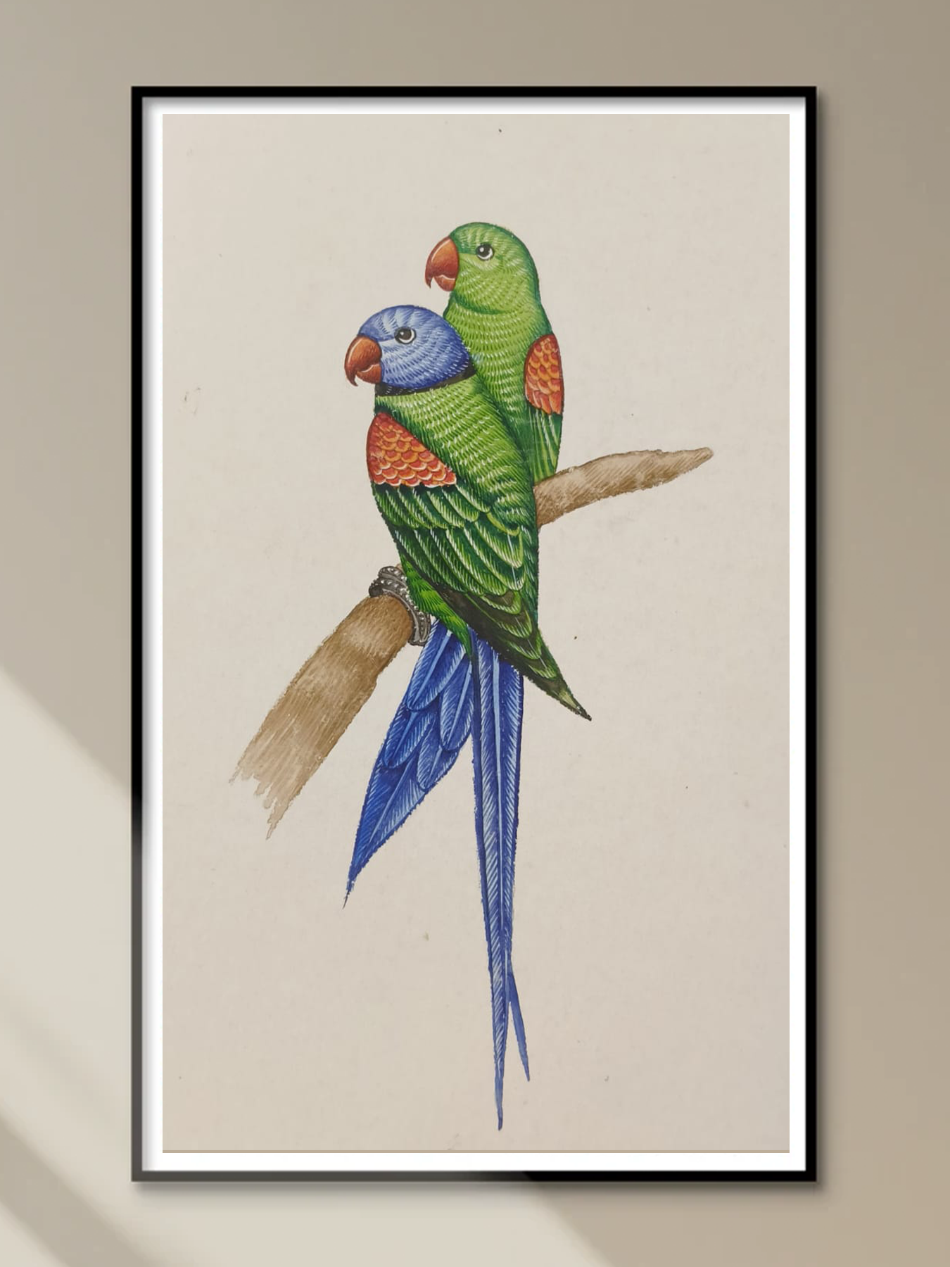 Handmade Parrot Bird Original Indian Miniature Art Painting | Wall Room Decor | Fine Indian Handmade Art