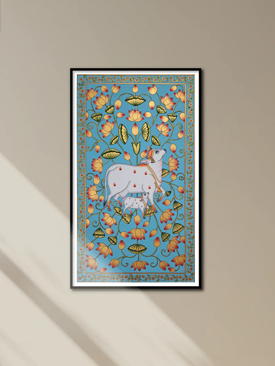 Handmade Adorned Cows Pichwai Painting | Devotional Art from Nathdwara | Traditional Wall Decor