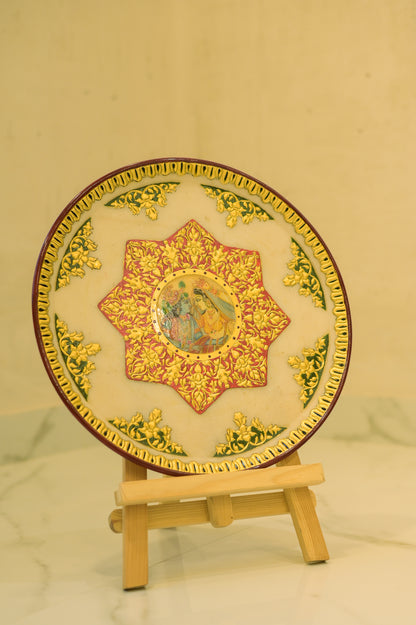 Handcrafted Usta Art Plate | Radha Krishna Antique Wall Art Decor