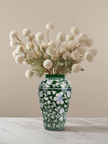 Handmade Blue Pottery Quartz Stone Powder Green Handiya Flower Vase with Floral Design | 10 Inch | Decorative Flower Vase