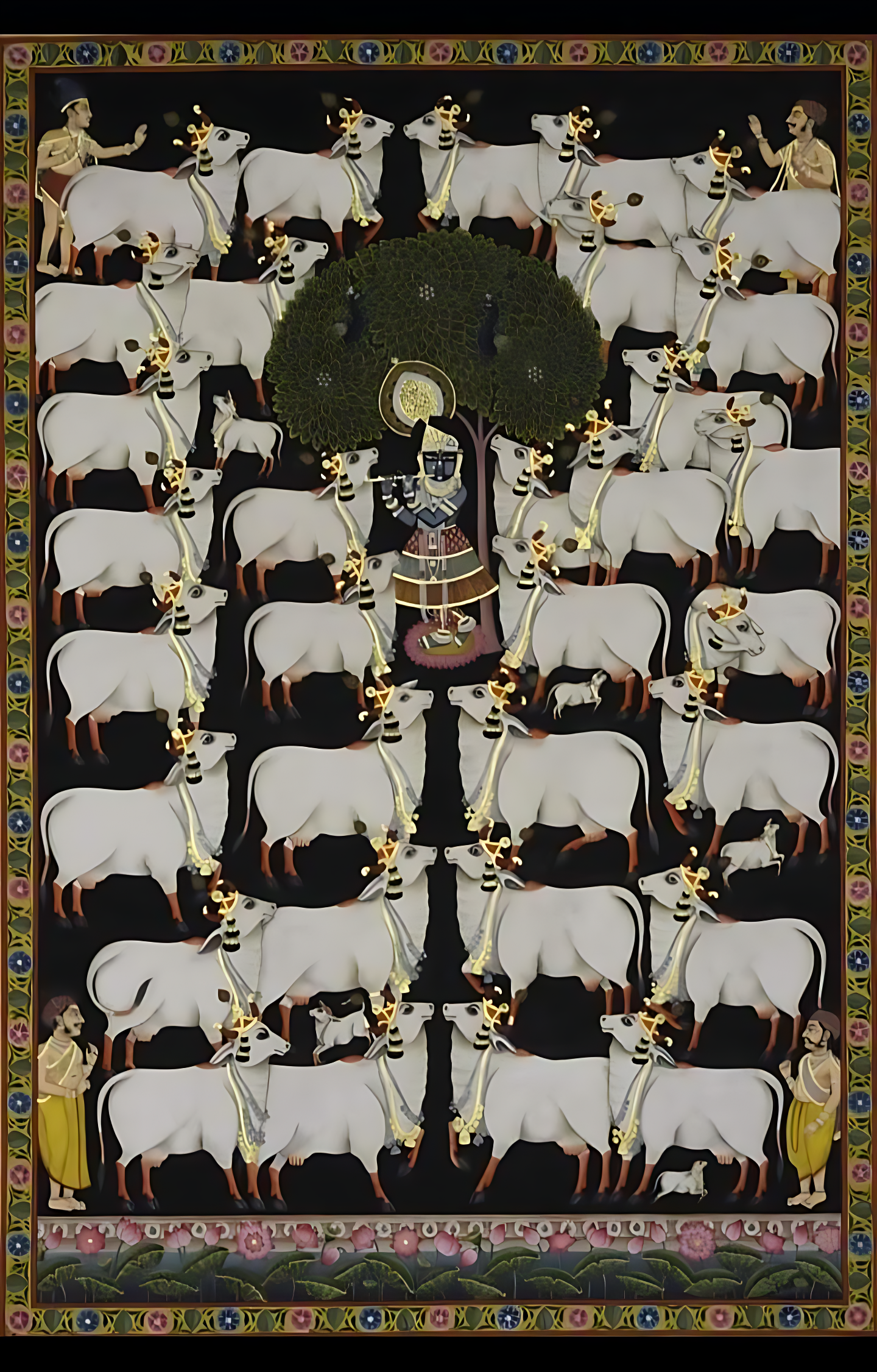 Handmade Gopashtami Pichwai Painting | 36x24 Inch | Krishna with Cows | Devotional Art Decor