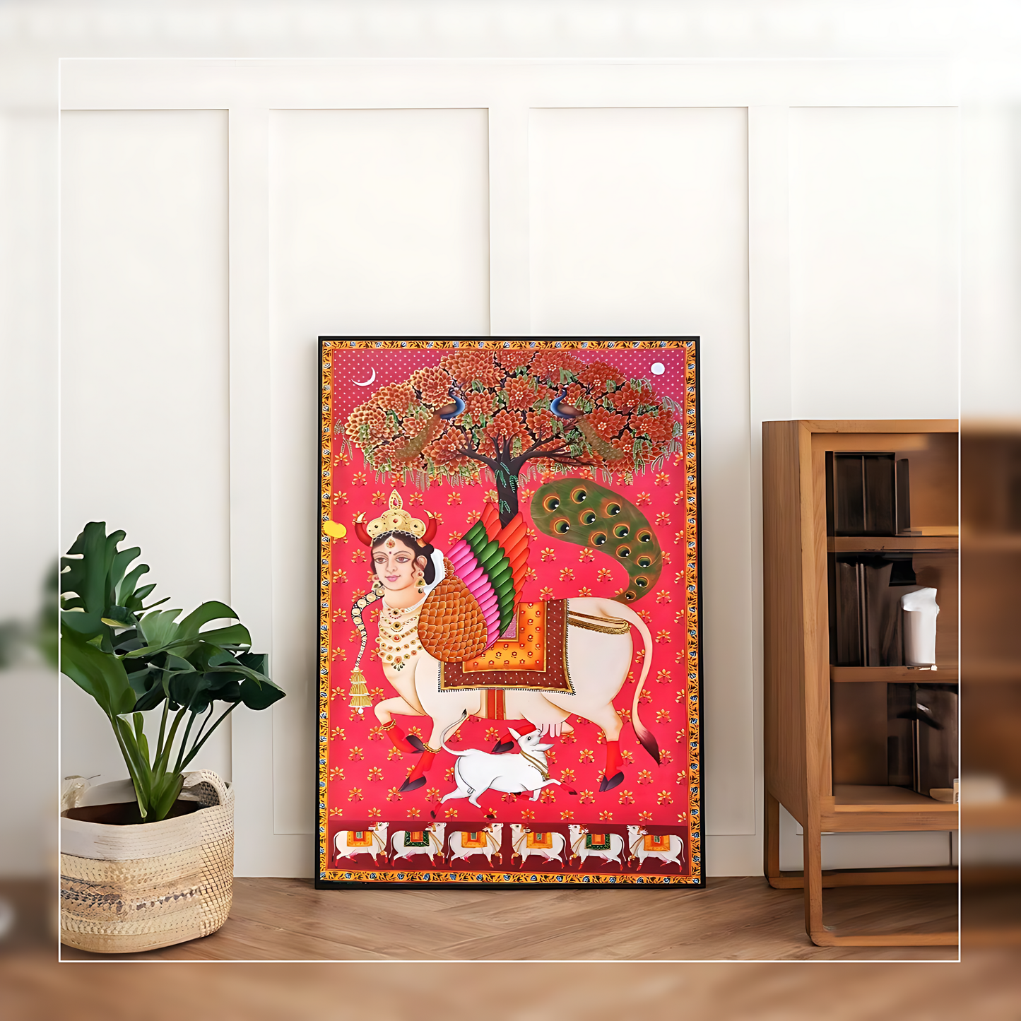 Handmade Mystical Cow Goddess Pichwai Painting | Unique Indian Devotional Art | Wall Decor