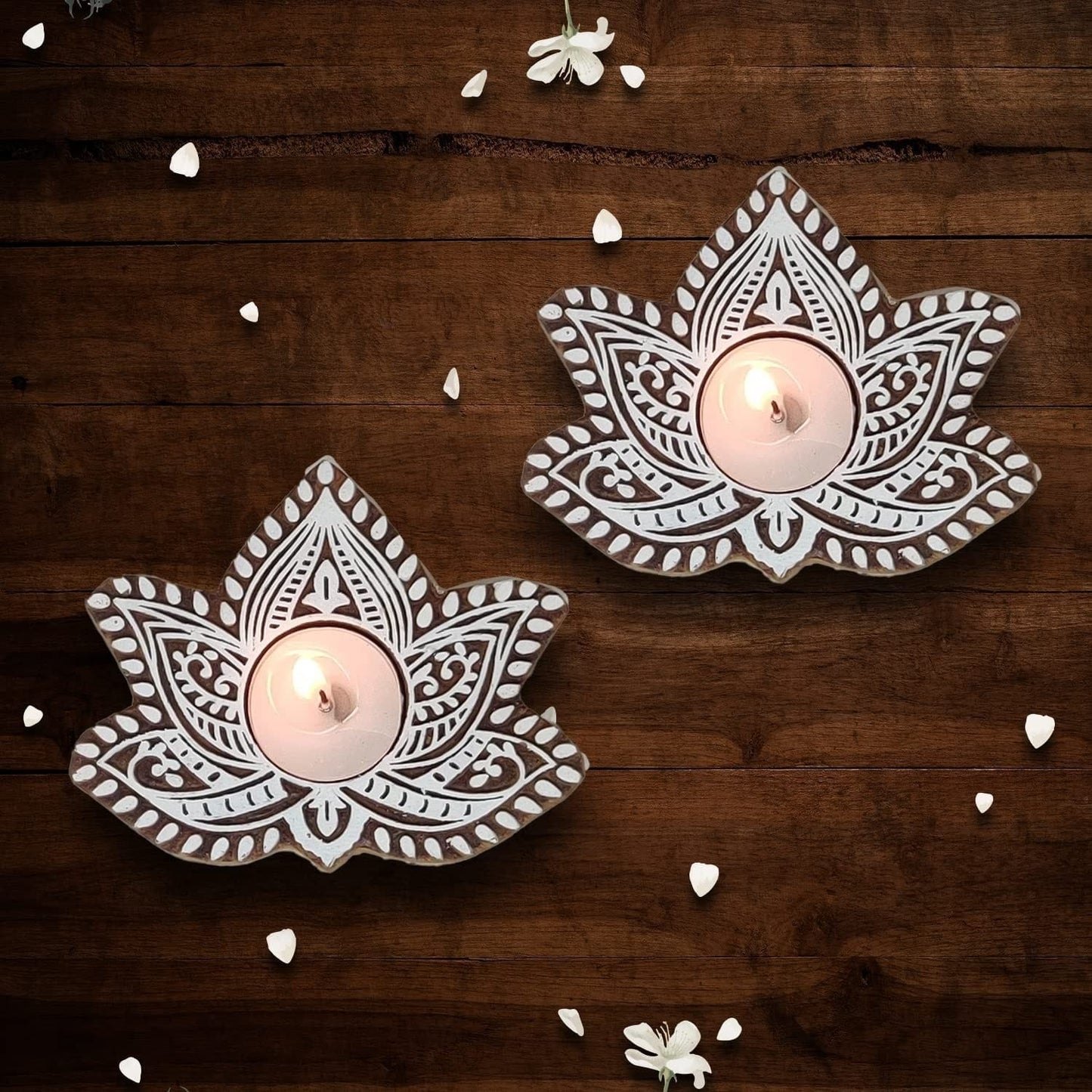 Handcrafted Wooden Block Diya Set | Traditional Indian Home Decor