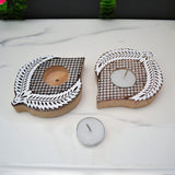 Handcrafted Wooden Block Diya Set with Tea Light Candles